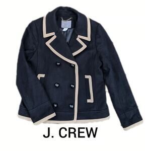 J.Crew Nello Gori Tipped Pea Coat Italian Wool Black and Tan Sz 2P